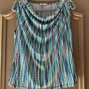 Ruched Sleeveless Blouse in Blue and Green